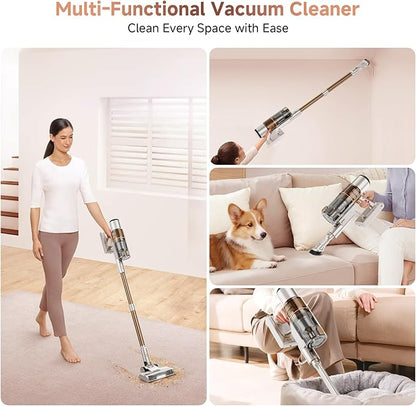 Cordless Vacuum Cleaner - 40KPA Powerful Suction Cordless Stick Vacuum Cleaners for Home, Anti-Tangle Brush, Lightweight, 6-in-1 Rechargeable Vacuum for Pet Hair/Carpet/Hard Floor(Off-White)