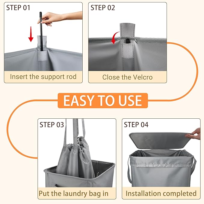 Foldable Laundry Hamper with Lid & Laundry Bag with Drawstring,Portable Laundry Basket with Easy Carry Handles,Clothes Hamper Space Saving Organizer for Bathroom,Bedroom,College Dorm,RV,Grey