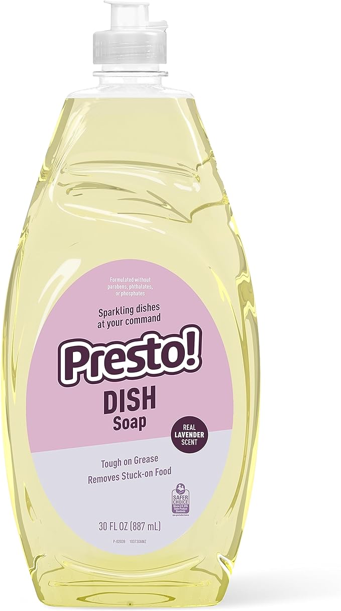 Amazon Brand - Presto! Liquid Dish Soap, Lavender Scent, Cuts Grease & Grime, Concentrated Formula, 30 fl oz, Pack of 2
