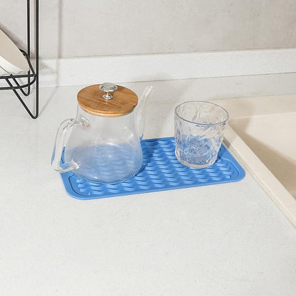 MicoYang Silicone Dish Drying Mat for Multiple Usage,Easy clean,Eco-friendly,Heat-resistant Silicone Mat for Kitchen Counter or Sink,Refrigerator or Drawer Liner Lichen BlueL S 12 inches x 6 inches