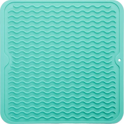 MicoYang Silicone Dish Drying Mat for Multiple Usage,Easy clean,Eco-friendly,Heat-resistant Silicone Mat for Kitchen Counter or Sink,Refrigerator or Drawer liner Mint M 12 inches x 12 inches