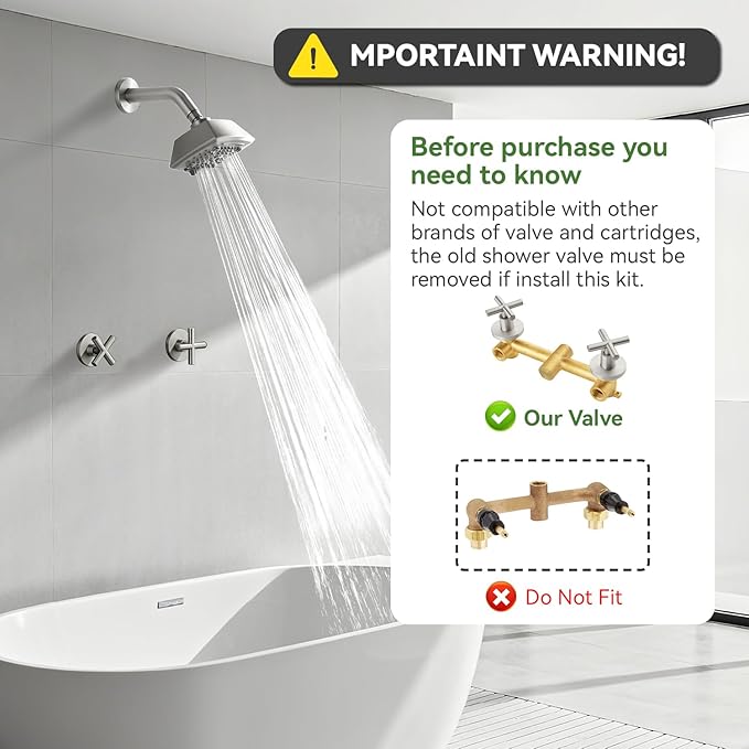 2 Handle Shower Faucet Set 6-Spray Shower Head and Handle Set Shower Trim Kit with Rough-in Valve Bathroom Shower Faucet Valve Trim Kit Brushed Nickel