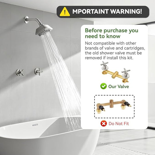2 Handle Shower Faucet Set 6-Spray Shower Head and Handle Set Shower Trim Kit with Rough-in Valve Bathroom Shower Faucet Valve Trim Kit Brushed Nickel