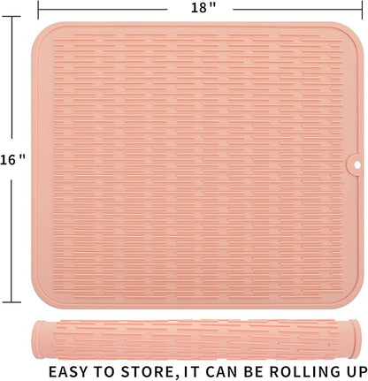 MicoYang Silicone Dish Drying Mat for Multiple Usage,Easy clean,Eco-friendly,Heat-resistant Silicone Mat for Kitchen Counter or Sink,Refrigerator or Drawer Liner Pink XL 18 inches x 16 inches