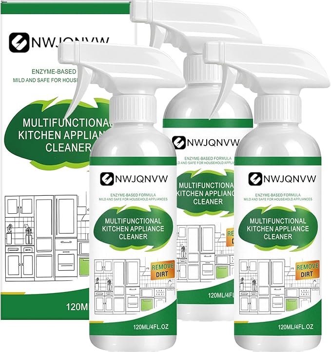 Multifunctional Kitchen Appliance Cleaner Spray Degreaser Stainless Steel Polish Grease Remover Oven Stove Hood Microwave Sink Countertop Cleaning Solution Protective Coating Shine Restore 120ml(3PCS)