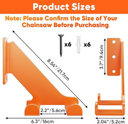 POKIPO Chainsaw Hanger, 2 Pack Chainsaw Holder Wall Mount Heavy Duty Metal Chainsaw Chain Hook Storage Loads 70 lbs Accessories Chainsaw Rack Organizer Save Space for Garden, Garage, Workshop