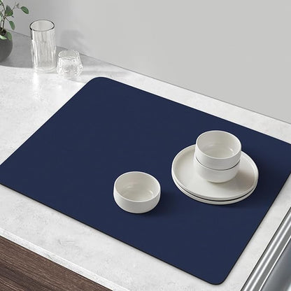 WISELIFE Coffee Mat Super Absorbent Dish Drying Mat Coffee Bar Accessories Large Drying Mats for Kitchen Counter 16" W x 24" L, Blue
