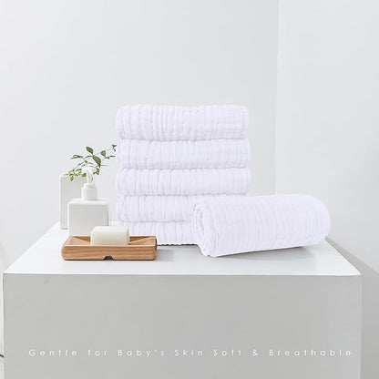 Muslin Burp Cloths 100% Cotton Large 20''x10'' Extra Soft and Absorbent Baby Wash Cloths Spit Up Rags - Baby Burping Cloth for Boys Girls Items(12 Pack White)