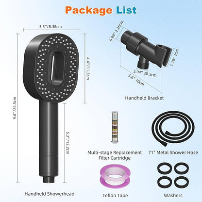 Hibbent Filtered Showerhead with handheld, High Pressure 5 Sprays Handheld Shower Head with Brass Holder & 71" Metal Hose, Water Softener for Hard Water-Remove Chlorine, Reduces Dry Itchy Skin, Black