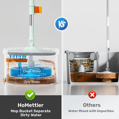 Mop and Bucket Set | Spin Mop with Dual-Tank Clean/Dirty Water Separation | 4 Microfiber Pads for Deep-Cleaning Floors | Versatile Mops Triangular Head for Walls