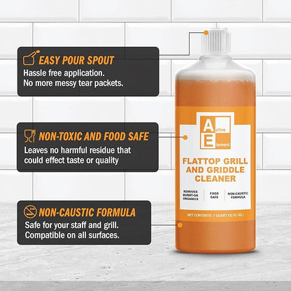 Flat Top Grill Cleaner – 32 fl oz | Griddle Cleaner, Removes Burnt-On Residue, Food Safe, Non-Caustic Formula, For Blackstone Grills