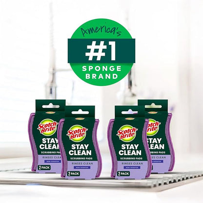 Scotch-Brite Clean & Rinse Non-Scratch Scrub Sponges – Dual-Sided Scrubber with Cloth Side for Wiping, Rinses Clean – 8 Sponges (4 Packs of 2) for Dishes, Countertops, Appliances & More