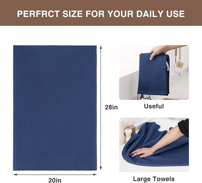 Homaxy 100% Cotton Waffle Weave Kitchen Dish Towels, Ultra Soft Absorbent Quick Drying Cleaning Towel, 20x28 Inches, 6-Pack, Navy Blue