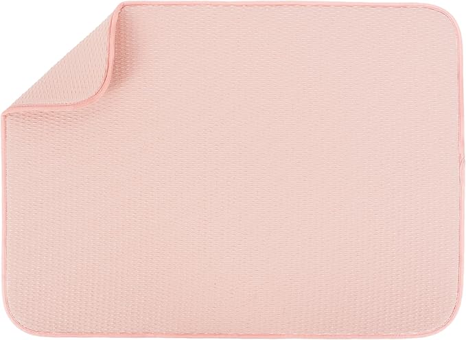 S&T INC. Dish Drying Mat XL, 18” x 24”, Absorbent Microfiber Kitchen Counter Mat, Drying Pad for Dishes, Utensils, Pots and Pans, Extra Large, Diamond Texture, Pink