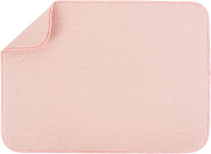 S&T INC. Dish Drying Mat XL, 18” x 24”, Absorbent Microfiber Kitchen Counter Mat, Drying Pad for Dishes, Utensils, Pots and Pans, Extra Large, Diamond Texture, Pink