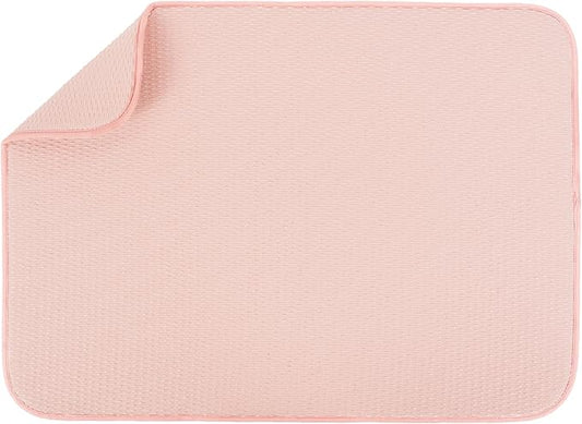 S&T INC. Dish Drying Mat XL, 18” x 24”, Absorbent Microfiber Kitchen Counter Mat, Drying Pad for Dishes, Utensils, Pots and Pans, Extra Large, Diamond Texture, Pink