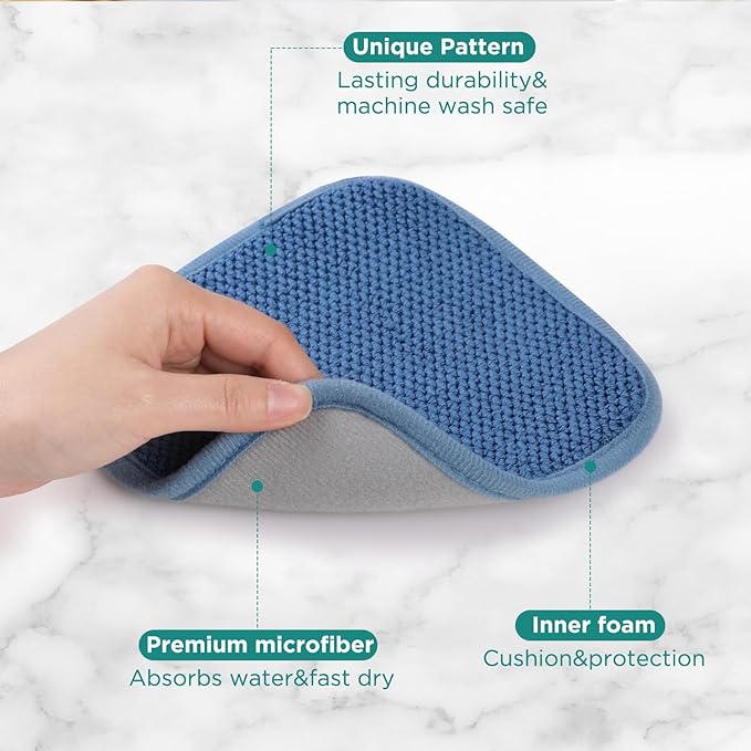GeeRic Microfiber Dish Drying Mat, Super Absorbent Kitchen Dish Drying Pad, Reversible for Countertop, 7*7 inch Blue