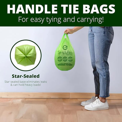Simply Bio 3 Gallon Compostable Trash Bags Liners with Handle-Tie, Thick 0.67 Mil, 11.36 Liter, 80 Bags, Small Kitchen Food Scrap Waste Bag, ASTM D6400, US BPI and OK Compost Home Certified