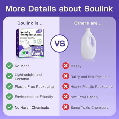 Soulink Laundry Detergent Sheets, 480 Loads (2 Pack), Eco-Friendly, Plant-Based, Hypoallergenic, No Plastic Jug, Lavender Scent