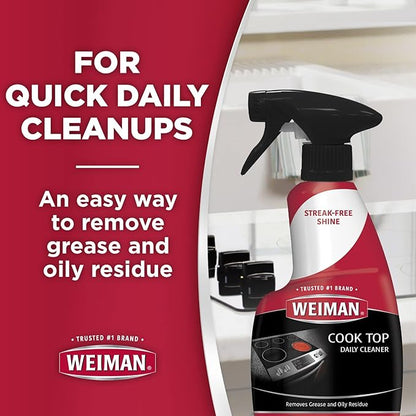 Weiman 2-Pack Cooktop Cleaning Spray & Microfiber Cloth – Cooktop & Oven Cleaner for Streak & Residue Free - Non-Abrasive Degreaser Safe for Glass & Ceramic