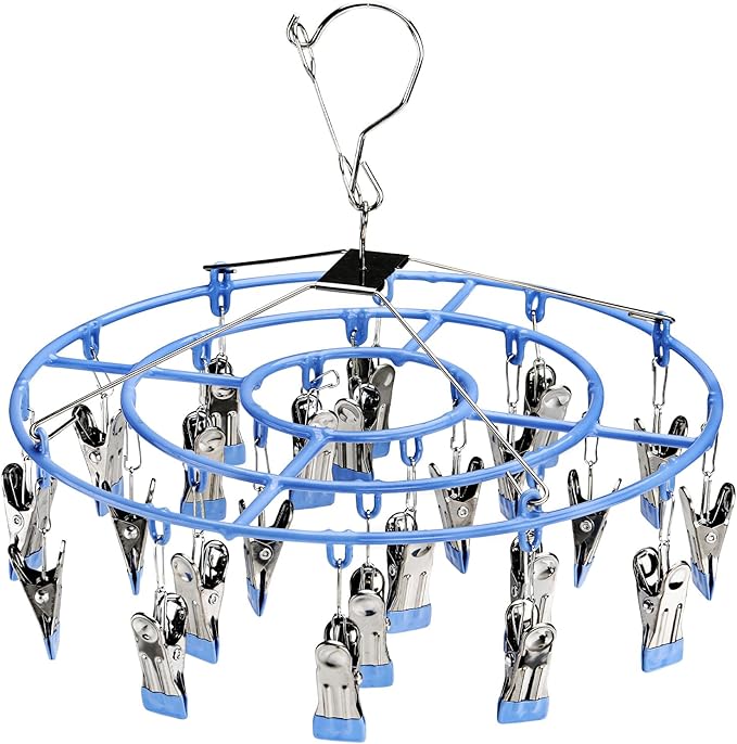 PHYDELU Drying Rack Clothing with 24 Clips，Sock Hanger for Drying，Hanging Clothes Dryer Underwear Hangers Racks Laundry Herb Socks Panty Wet Bra Lingerie Baby Delicates Foldable Small Indoor Metal