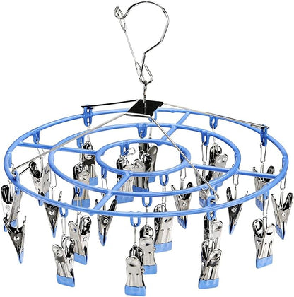 PHYDELU Drying Rack Clothing with 24 Clips，Sock Hanger for Drying，Hanging Clothes Dryer Underwear Hangers Racks Laundry Herb Socks Panty Wet Bra Lingerie Baby Delicates Foldable Small Indoor Metal