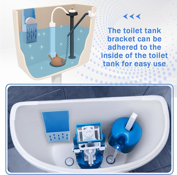 Weysat 2 Sets Toilet Tank Carrier with Adhesive Backing 3.2 x 9 Inch Toilet Tank Cleaner Bracket Can Holder Collect The Left After The Blue and Bleach Tablets Are Dissolved