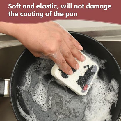 Wood Pulp Cotton Dish Washing Kitchen Scrubber, 4 Pack Reusable Cleaning Wood Pulp Cotton Multipurpose Scratch-Free Sponges,Water Absorbent and Fast Drying,Suitable for Dishes, Fruit, Vegetable