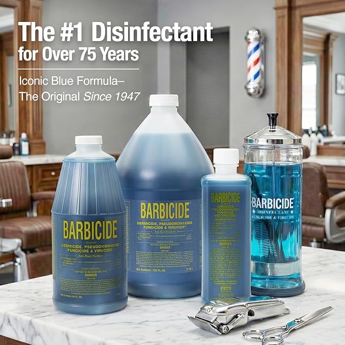 BARBICIDE Disinfectant Jar and Concentrate Starter Kit (4 Oz Jar + 16 Fl Oz)– Professional Salon, Spa & Barber Tool Sanitizing Kit