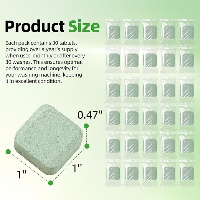(30-Pack) Washing Machine Cleaning Tablets, Formulated for Pet Owners, Washer Cleaner, for Front-Loaders, Top-Loaders, HE Machines, Easily Removes Residue, Septic Safe, Over a 12-Month Supply