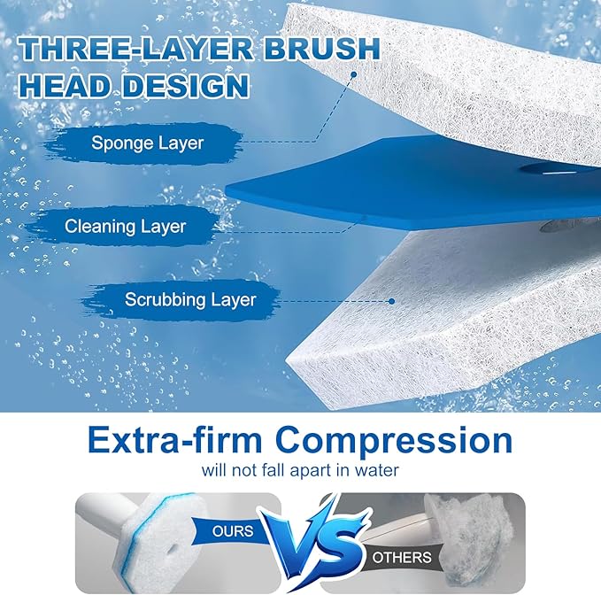64Pcs Disposable Toilet Wand Refills for Clorox, Toilet Bowl Cleaners Scrubber, 5X Cleaning Exclusive Upgrade Formula Disposable Toilet Bowl Wand Refills Replacement Cleaner Brush Heads