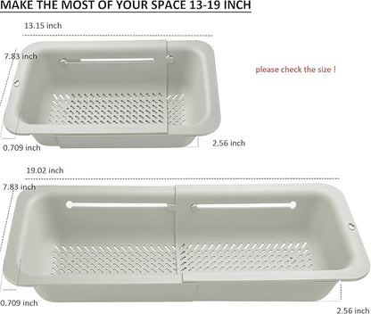 LASSHSWA Collapsible Colander for Kitchen, Over the Sink Strainer Basket for Kitchen, Fruit Pasta Food Strainer Expandable Plastic Colander BPA Free (Light Gray)