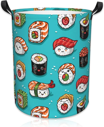 Cute Kawaii Sushi Laundry Basket Foldable Laundry Hamper Waterproof Oxford Cloth Large Laundry Basket Clothes Storage Bucket Toy Organizer For Bathroom, Laundry, College 17.3 x16.5 Inch