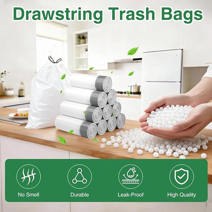 220 Counts 5 Gallon Trash Bag Drawstring Small Trash Bags, Thick Pre-separated Garbage Bags, Trash Bin Liners, Suitable for bathroom, kitchen, bedroom, office (White)