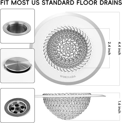 wokdada Drain Hair Catcher: for Bathtub & Shower (Fast Drainage), Reversible 304 Stainless Steel Protector. Fits Pop-Up & Regular Bathroom Drains (Silvery White)