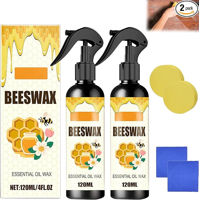2PCS Beeswax Spray,Natural Beeswax Spray Furniture Polish,Wood Floor Polish,Wood Cleaner,The Original Furniture Polish for Wooden Floor,Tables,Cabinets