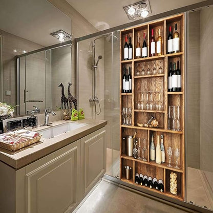 3D Peel and Stick Murals - Wine Cabinet Wallpaper Removable PVC Waterproof Door Poster for Bedroom Living Room 37.4 x 82.7 inch
