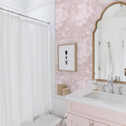 Ismoon Pink Peel and Stick Wallpaper Neutral Wall Paper 17.3in×6.56ft Vintage Removable Self-Adhesive Wallpaper Animals Jungle Contact Paper for Cabinets Bathroom Walls Covering Vinyl Roll