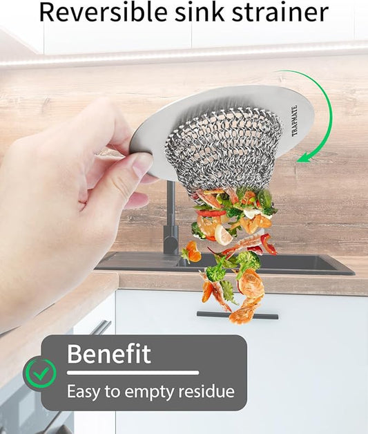 TRAPMATE 4 Pcs Kitchen Sink Drain Strainer, Stainless Steel Sink Strainer Basket with Easy Clean & Anti-Clog, Fits Garbage Disposal, Dishwasher Safe, Single & Double Bowl Sinks (Patented Product)