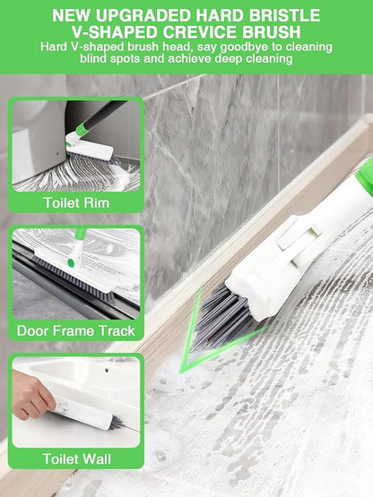 4-in-1 Baseboard Cleaning Tool with Handle 5 Reusable Pads 1 Stiff Bristle Brush Carpet Rake for Pet Hair Removal Baseboard Cleaner Carpet Windows Wall Floor Bathroom Kitchen