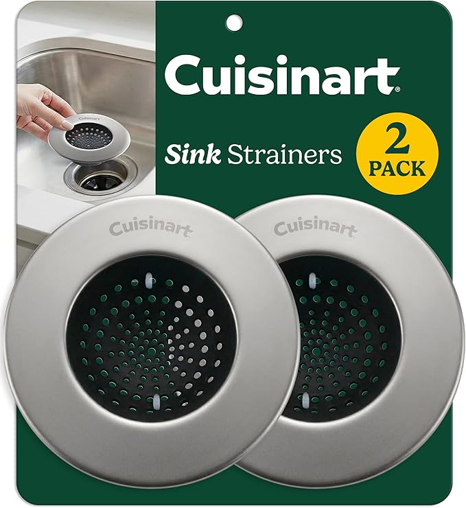 Cuisinart Sink Strainers- 2 Pack Kitchen Sink Drain Strainer & Food Catcher with Enamel-Coated Stainless Steel Rim and Silicone Base, Fits Standard 3.5" Drains, Outer Diameter 4.35", Scratch-Safe