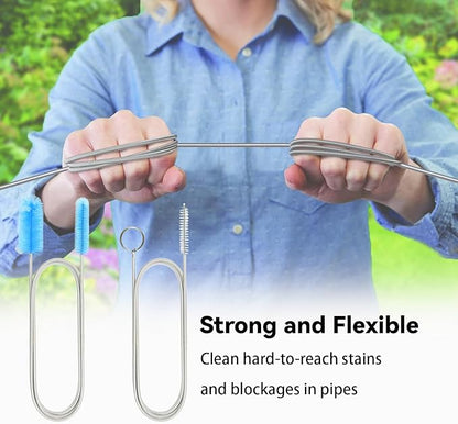 Flexible Drain Brush, 66 Inch Long Double Ended Hose Pipe and 58 Inch Tube Cleaning Brush and 2 Pack 8 Inch Straw Cleaner Brush