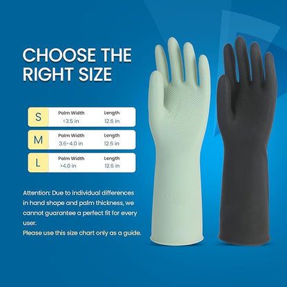 Dishwashing Gloves for Kitchen, 4 Pairs Rubber Cleaning Household Dish Washing Latex Glove with Hanging Hook (Black+Blue+Green+Grey, Small)