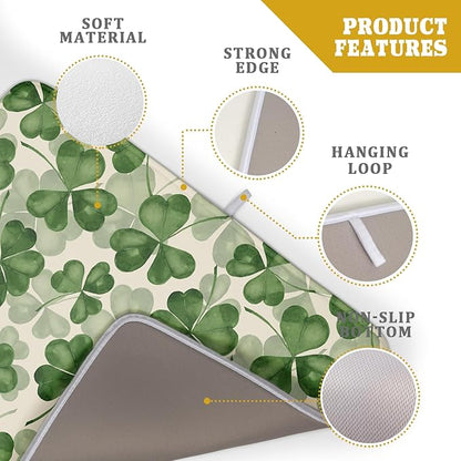 St Patrick's Day Dish Drying Mat for Kitchen Counter 18x24 Saint Patricks Clover Shamrock Green Print Absorbent Reversible Microfiber Drying Mats Kitchen Countertop Protector Dishes Drainer Rack Pad