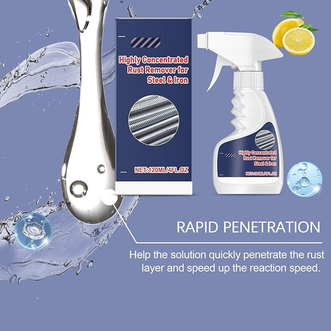120ml Highly Concentrated Rust Remover for Steel & Iron – Fast-Acting Rust Remover Spray for Tools, Kitchen Utensils, Bathroom Hardware, Multi-Scene Rust Stain Remover (2pack)
