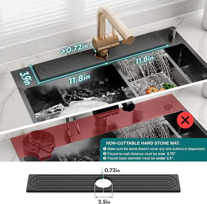 eormoe Kitchen Sink Splash Guard – Stone Diatomite Faucet Drying Matt, Modern Kitchen Sink Accessories for Counter (Dark Grey, 23.6"x3.9")