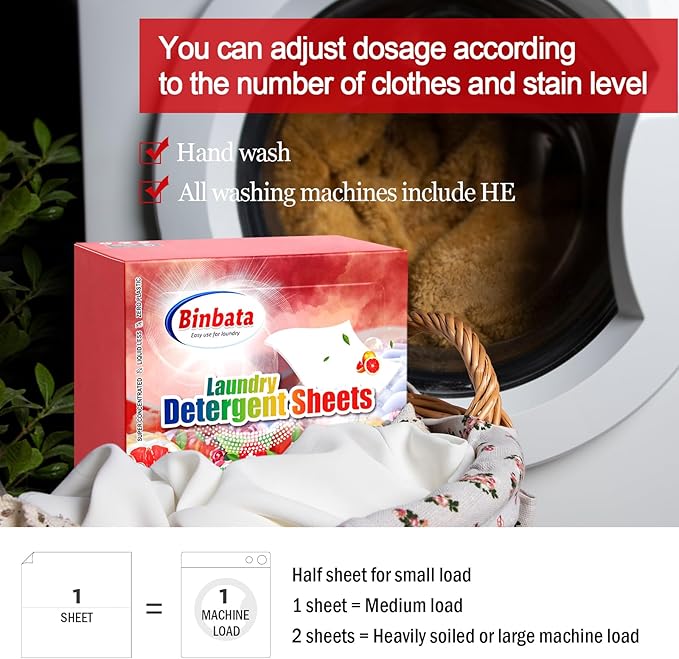 Binbata Laundry Detergent Sheets, 200 Loads Scarlet Encounter Scent Hypoallergenic Eco Laundry Sheets, Biodegradable Plastic Free Liquidless Laundry Sheets Detergent Suitable for Sensitive Skin