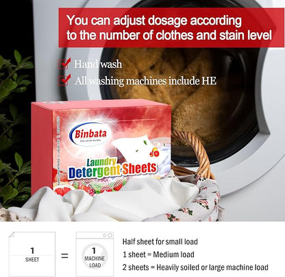 Binbata Laundry Detergent Sheets, 200 Loads Scarlet Encounter Scent Hypoallergenic Eco Laundry Sheets, Biodegradable Plastic Free Liquidless Laundry Sheets Detergent Suitable for Sensitive Skin
