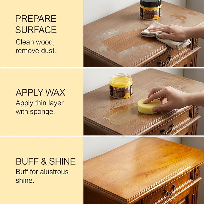 CARGEN Beeswax Furniture Polish, Wood Seasoning Beeswax for Furniture Wood Wax for Dining Table Floor Doors Chairs Cabinets to Protect and Care 5pcs Beeswax Polish and 3pcs Sponges