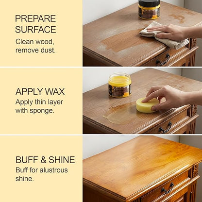 CARGEN Beeswax Furniture Polish, Wood Seasoning Beeswax for Furniture Wood Wax for Dining Table Floor Doors Chairs Cabinets to Protect and Care 5pcs Beeswax Polish and 3pcs Sponges